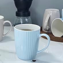 11 Ounce Porcelain Mugs, Set of 6 Coffee Mugs for Tea, Milk, Hot Cocoa, 2 White, 2 Skyblue, 2 Seablue