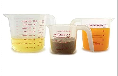 Plastic Measuring Cup Set,3Pcs BPA Free Plastic Clear Heat-resistant with Angled Grip and Spout Stackable Liquid Measuring Cup for Kitchen Use