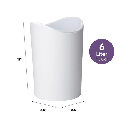 Superio Small Bathroom Trash Can with Lid, Modern White Mini Waste Bin with Swing Lid (1 1/2 Gallon, 6 Liter) Plastic Garbage Can for Kitchen, Bathroom, Bedroom, Office, Under Desk (2, White)