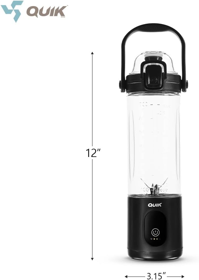 Portable Blender - Cordless 24oz. Personal Blender for Shakes and Smoothies, Licuadora, BPA Free - Ice Crush, Dishwasher safe parts, Waterproof, Triple Batteries, Juicer Cup, Black