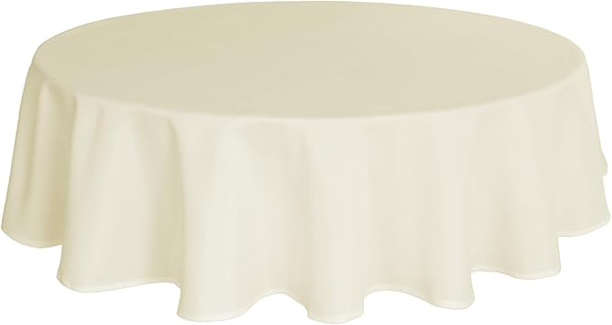 JIUZHEN Round Table Cloth Faux Linen Farmhouse Tablecloth Wrinkle & Stain Resistant Table Cover for Kitchen Dining, Holiday Party Dinner, Champagne, 108 Inch Round