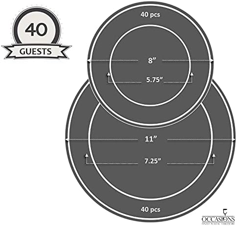 " OCCASIONS " 80 Plates Pack,(40 Guests) Extra Heavyweight Vintage Wedding Disposable/Reusable Plastic Plates 40 x 11'' Dinner + 40 x 8.25'' Salad/Dessert Plate (Chateau Blue)