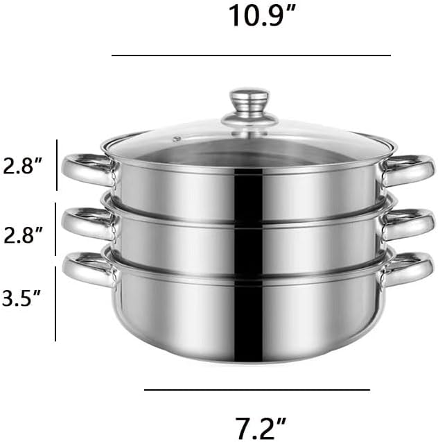 Steamer for Cooking, 5.0 Quarts Stainless Steel Steamer Pot, 3-Tier Food Steam Pots with Lid for Cooking Vegetables, Seafood, Soups, Stews and Pasta, 11 x 8.9 inch