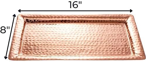 Monarch Abode Hand Hammered Aluminum Serving Tray, 16-Inch Copper Plated– Rectangle Serving Platter, Large Serving Tray for Party, Fruit Platter, Dessert Trays, Serving Dishes