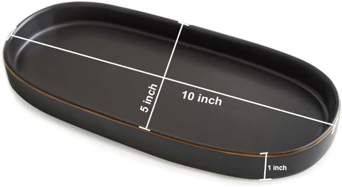 10x5 Bathroom Vanity Tray, Oval Ceramic Decorative Perfume Candle Tray for Bathroom/Kitchen Counter, Black