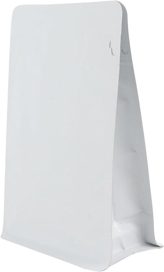150 Pack High Barrier Stand-Up Coffee Bean Bags with Vented Valve, Matte Metallic, Heat-Sealable and Resealable Solid Color Pouches for Food Storage (6 * 12.8 inch,2 lb,32 oz,White)