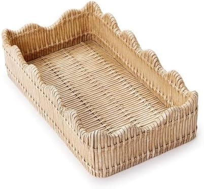 Two's Company Scalloped Edge Basket Weave Pattern Holder - Decorative Napkin Holder for Kitchen & Bathroom, Resin Guest Towel & Utensil Holder, Rustic Farmhouse Decor & Organizer