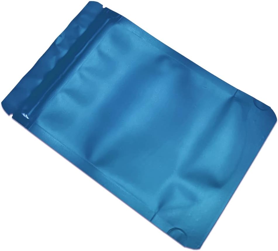 PABCK 50 Pieces 4.3x6.3 inch(Inside Size 3.5x3.9 inch) Stand-Up Resealable Heat Seal Bags 3.54mil Thick Frosted Blue Foil Sealed Bags for Zip Packaging Lock Food Storage Pouch