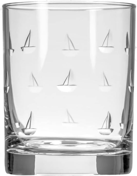 Rolf Glass Sailing Double Old Fashioned Glass 13 ounce | Engraved Whiskey Glass | Lead-Free Glass Tumbler | Etched Whiskey Tumbler Glasses | Proudly Made in the USA (Set of 4)
