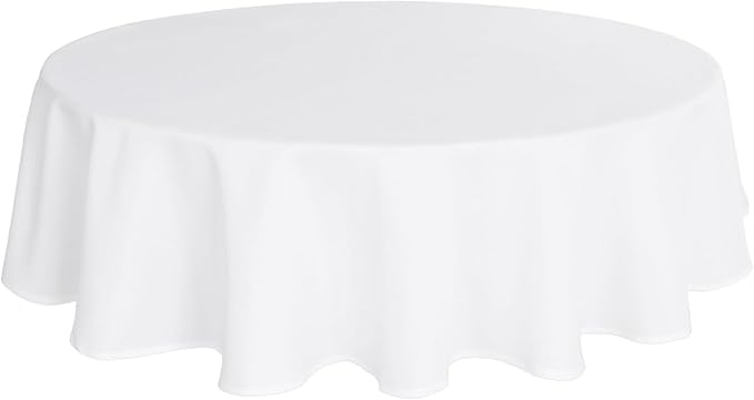 JIUZHEN Round Table Cloth Faux Linen Farmhouse Tablecloth Wrinkle & Stain Resistant Table Cover for Kitchen Dining, Holiday Party Dinner, White, 80 Inch Round
