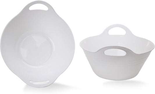Mintra Home Plastic Bowls with Handles (4.5L Large, 2 Pack, White) – 11.25”W x 5”H (6.75”H with Handles)