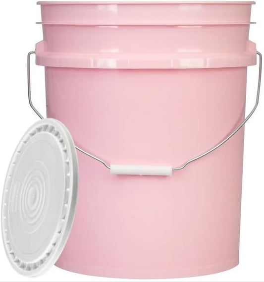 House Naturals 5 Gallon Pink Food Grade Plastic Storage Bucket with Lid Cover (Pack of 3) Made in USA (with White Easy Open Close Lids)