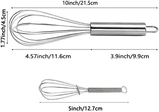 10 inch Stainless Steel Whisk, 5 inches for mixing small amounts of liquids, milkshakes, coffee, juice, etc. 2-piece set (buy 10 inches and get 5 inches as a gift) silver
