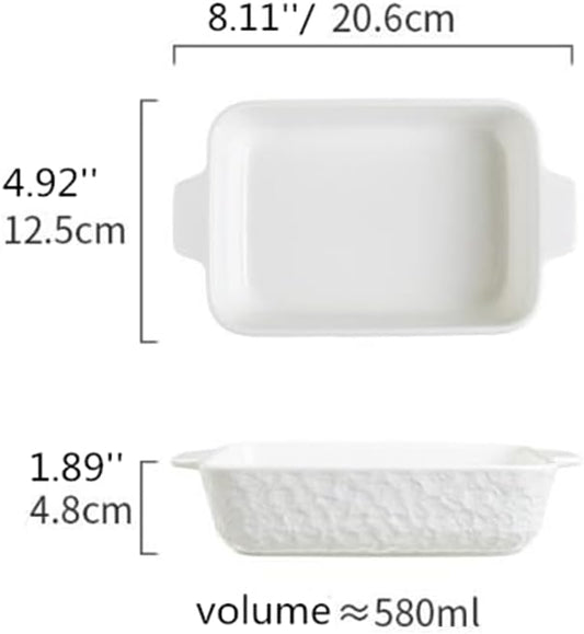 Lavandi Ceramic Bakeware Set, Rectangular and Wide Baking Pans, Oven/Microwave/Dishwasher Safe (White, 8 inches)