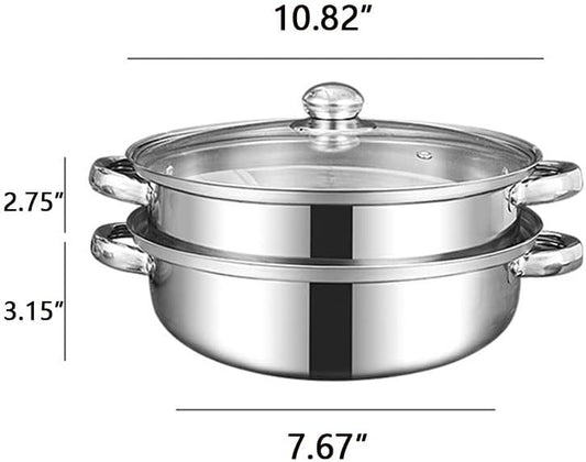Steamer Pot for Cooking 5.0-Quart Steam Pot with Lid 2-tier Multipurpose Stainless Steel Steaming Cookware with Handle for Vegetable, Soups, Stews and Pasta
