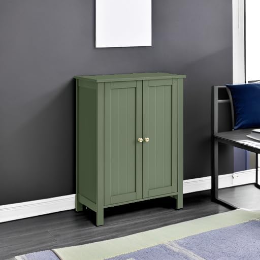 VASAGLE Floor Storage Cabinet, Freestanding Storage Unit with 2 Adjustable Shelves, for Bathroom Living Room Dining Kitchen, 11.8 x 23.6 x 31.5 Inches, Forest Green UBCB060C01