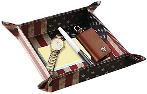 siduater Valet Tray Desktop Storage Organizer, Vegan Leather Catchall Bedside Vanity Tray Nightstand Caddy Holder for Remote Controller, Watch, Keys, Phone, Wallet, Sunglasses, Jewelry - Flag