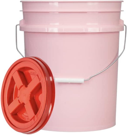 House Naturals 5 Gallon Pink Food Grade BPA Free Made in USA Bucket Pail with Screw On Airtight Scarlet Red lid (Pack of 3)