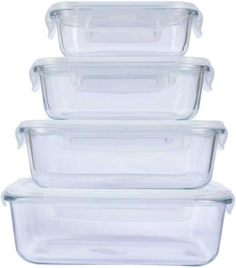 4 airtight glass lunch boxes with lids, glass food storage containers, and airtight lunch boxes that can be used in the microwave, refrigerator, and dishwasher. (Transparent white)