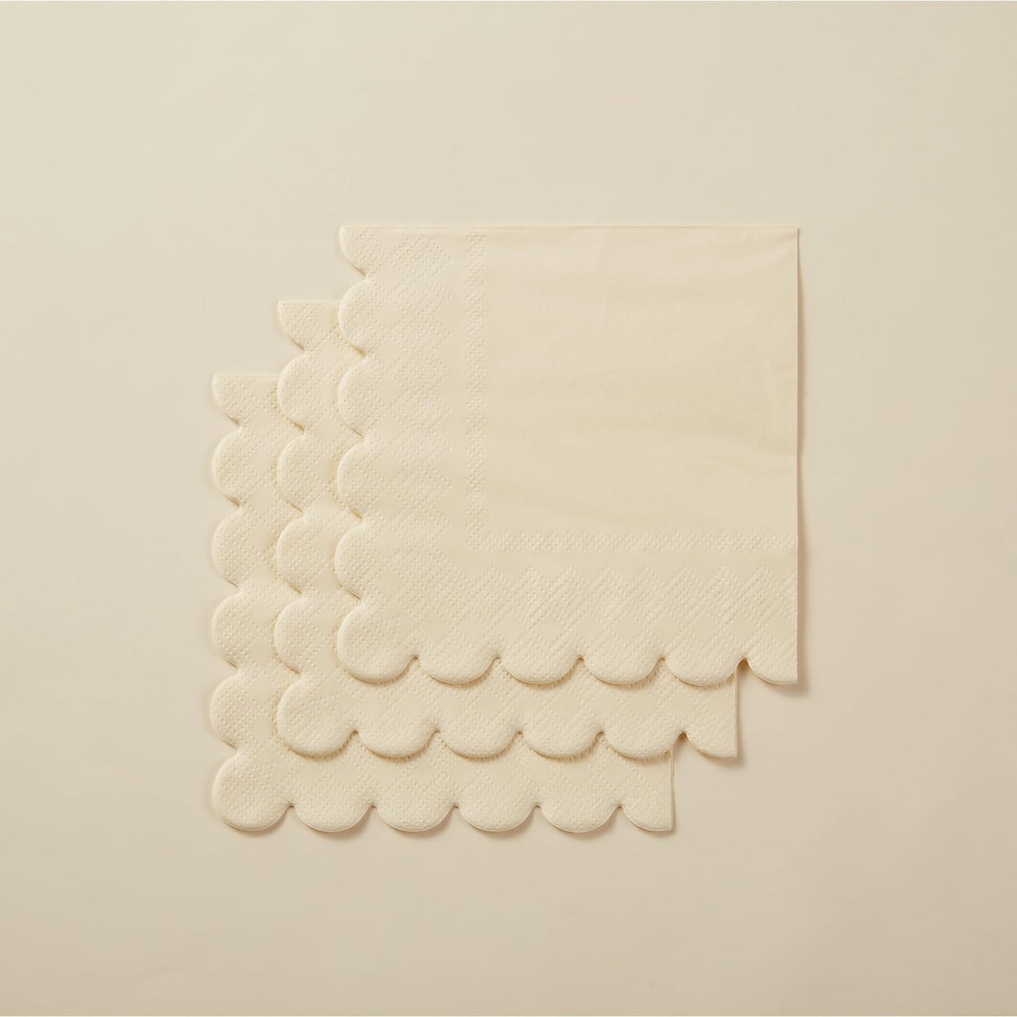 100 Pack Cocktail Napkin 2-Ply Scalloped Edged Dessert Napkins Folded 5 x 5 Inches Disposable Napkins for Dinner Wedding Birthday Party Bridal Anniversary Reception Event (Milky-White)