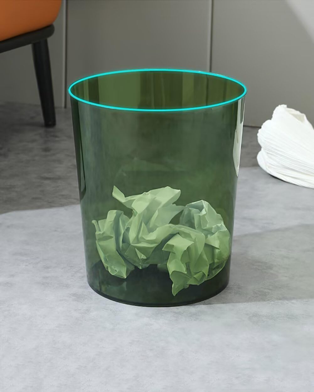 Bathroom Trash Can 8.7 x 7.1 x 9.8 Inch Small Trash Can Plastic Wastebasket Large Capacity Green Round Garbage Can for Bathroom Bedroom Office Kitchen Dorm Room (L)