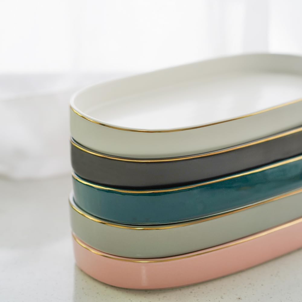 10x5 Bathroom Vanity Tray, Oval Ceramic Decorative Perfume Candle Tray for Bathroom/Kitchen Counter, White