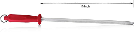 10 Inch Sharpening Steel, Professional Carbon Steel Knife Sharpener, Fresh Red