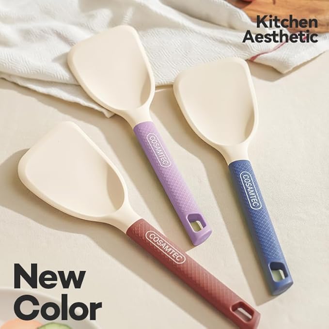 Silicone Small Spatula for Cooking Flexible Beveled Turner with Solid Inner Core and Heat Resistant Nylon Handle Ideal Spatula for Non-Stick Cookware