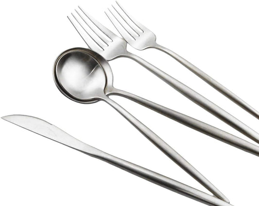 Gugrida Luxury Flatware, Royal 5 Piece Matte White Handle 18/10 Stainless Steel Tableware Sets for 1 Including Forks Spoons Knives, Camping Silverware Travel Utensils Set Cutlery (Full Silver)