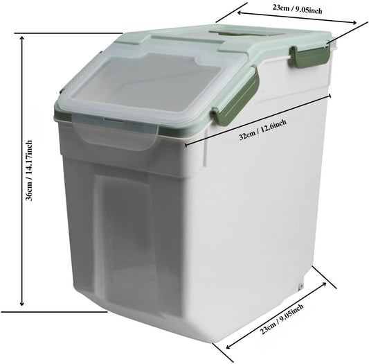 Rice Storage Container 25 lbs, 2 Packs Large Flour Storage Containers with Seal Locking Lid & Wheels, BPA Free Rice Dispenser, Measuring Cup | Scoop, for Sugar Cereal Dry Food, Dog Pet Food Bin -Green