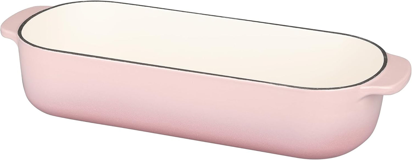 Enameled Cast Iron Loaf Pan with Lid, Dutch Oven Bread pan for Homemade Sourdough Bread Baking, 12.5x5.5 inch, 5qt, Pink