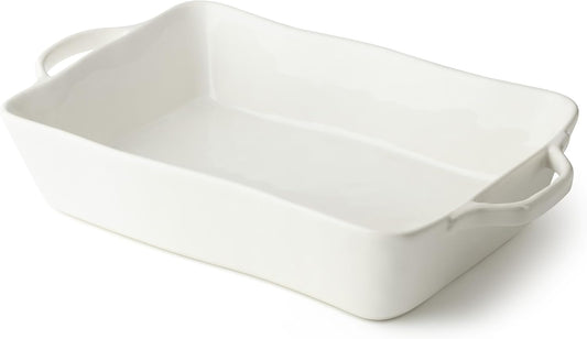 Linen Cream Stoneware Rectangular Baker 14"x8.75"x2.75" – Medium Neutral Glazed Bakeware for Casseroles, Bakes & Oven Meals – Modern Farmhouse Stoneware Cookware, Oven-to-Table Style