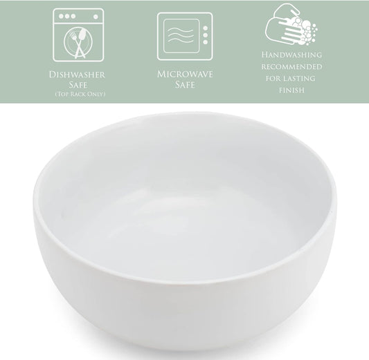 Elanze Designs Bistro Glossy Ceramic 8.5 inch Large Serving Bowls Set of 2 - Perfect for Multiple Everyday Uses: Pasta, Salad, Ramen, Soup, Popcorn, Noodles, Cereal and Mixing Bowls, White