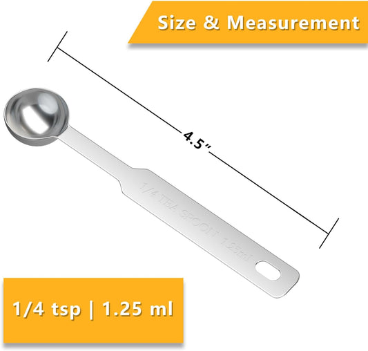 2PCS 1/4 Tsp(1.25ml) Single Measuring Spoon with, Stainless Steel Individual Measure Scoop Only