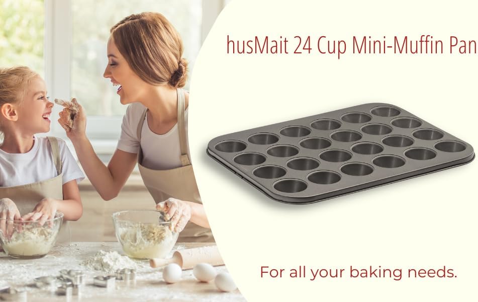 husMait Premium Quality Mini-Muffin Pan, Baking Sheet, and Cooling Rack. For Baking Mini Cupcakes, Muffins, Bite Size Tarts, Cookies. Non-Stick, Dishwasher Safe, Oven Safe (Muffin Pan)