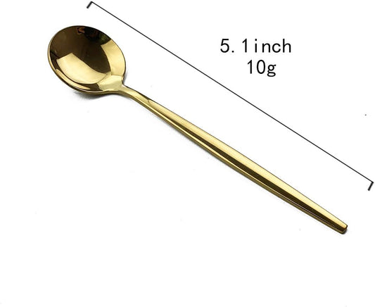 Gugrida Mirror Polished Gold Cute Coffee Spoon Tea spoon Sugar Spoons Mini Coffee Spoons, Light weight design Stainless Steel Flatware Cutlery Set for 6, 5.12-Inch