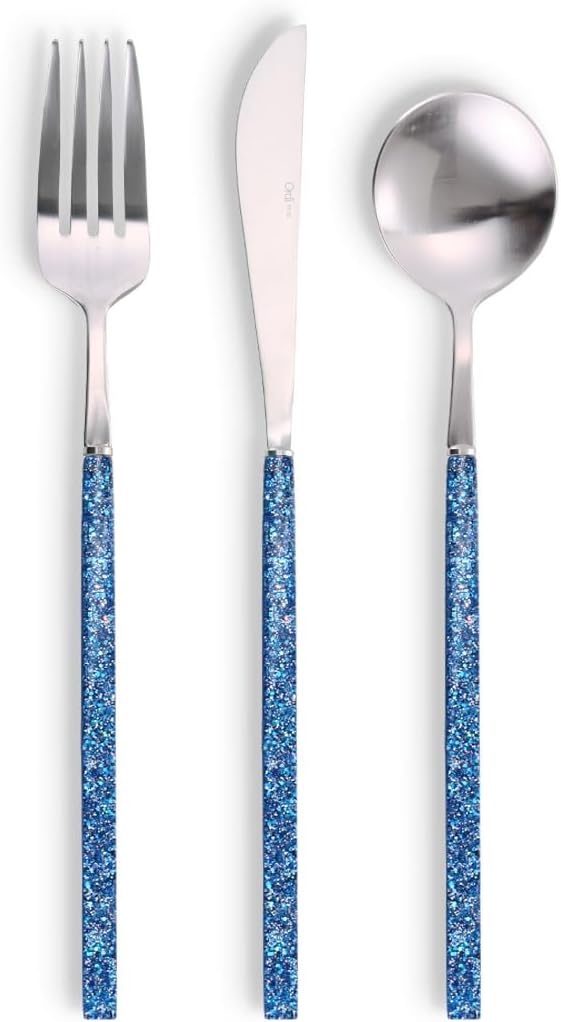 Ordi-Stix Handmade Fully Glitered Dinner Cutlery Set 3P (Spoon, Fork, Knife) Flatware Set (Mix Blue)