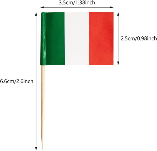 100 Pack Italy Flag Italian Toothpick Flags, Cocktail Picks Mini Stick Cupcake Toppers Country Picks Party Decoration Celebration Cocktail Food Bar Cake Flags (Italy)