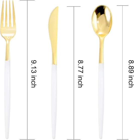 I00000 60 Pcs Gold Plastic Silverware - Heavy Duty Plastic Cutlery -Party Disposable Silverware Set,Disposable Cutlery Set Includes 20 Forks, 20 Knives, 20 Spoons Perfect for Wedding