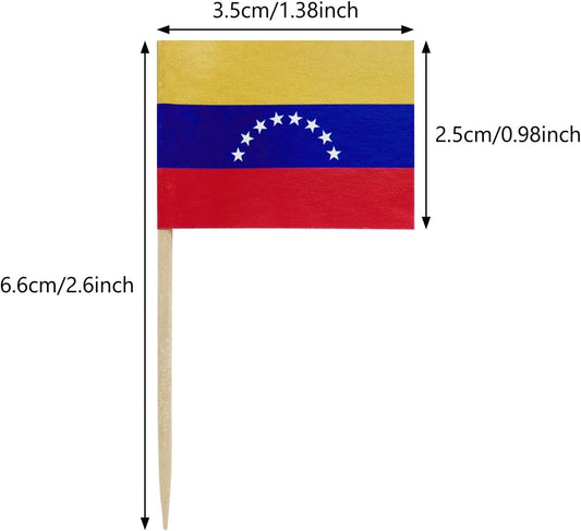 100 Pcs Venezuela Flag Venezuelans Toothpick Flags, Small Mini Stick Cupcake Toppers Venezuelans Flags,Country Picks