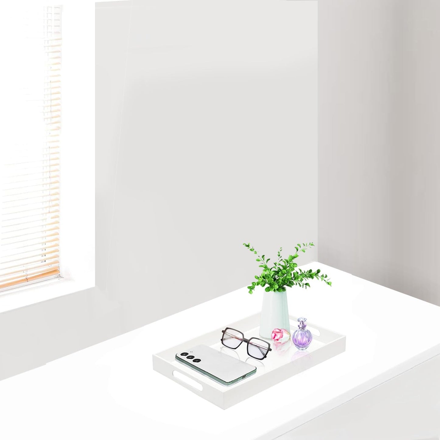 SetGame Acrylic Serving Tray with Handles, Bathroom Desktop Decorative Storage Arylic Trays, Simple Vanity Tray Food Tea Fruit Dinner Snack Tray for Bar Kitchen Party