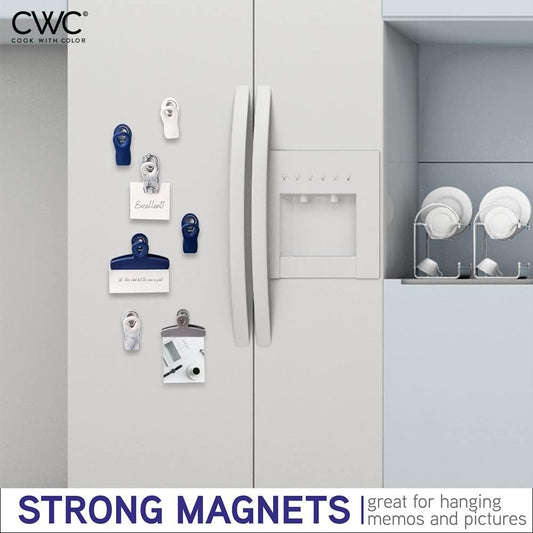 COOK WITH COLOR Bag Clips - Heavy Duty Chip and Refrigerator Magnet Clip for Food Storage, Blue and White, 2 Large and 16 Small Clips