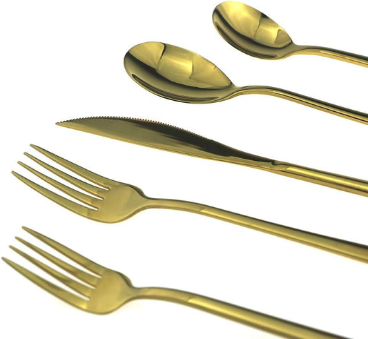 JASHII Mirror Polished Gold 20-Piece SUS304 Stainless Steel Flatware Set,Silverware Set Dinner Knife Fork Spoon Dessert Fork Salad Spoon Service for 4