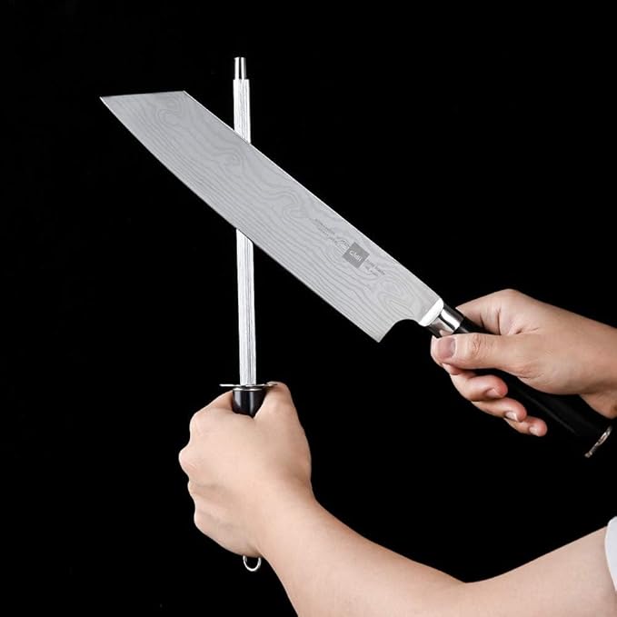 Gidli 8 Inch Chef Knife with Knife Sharpener Carbon Stainless Steel, Ultra Sharp, Ergonomic Wooden Handle, Gift Box – Kitchen Blade Set