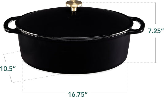 Best Choice Products Oval 7.5 Quart Enamel Cast-Iron Dutch Oven, Heavy-Duty Pre-Seasoned for Baking, Cooking w/Side Handles – Black Licorice