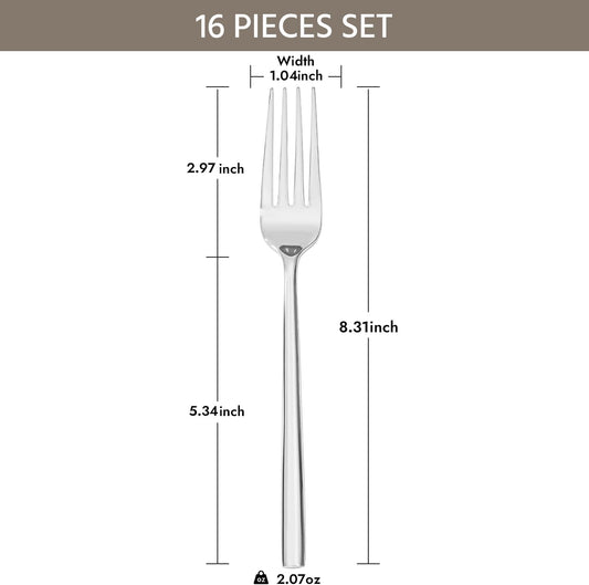 KINGSTONE Dinner Forks Set, 16-Piece Silverware Flatware Cutlery Dessert Forks (8.3-Inch), Forged Food-Grade Stainless Steel, Mirror Finish & Dishwasher Safe, Use for Kitchen, Home, Wedding, Party