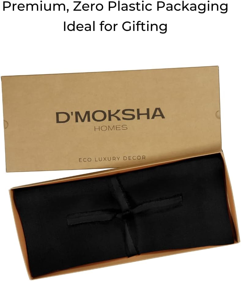 D'Moksha Homes Linen Black Table Runner 132 Inches Long - 100% Pure Linen Extra Long Table Runner 14 x 132 Inch for Fall, Autumn and Halloween - Machine Washable