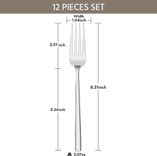 KINGSTONE Dinner Forks Set, 12-Piece Silverware Flatware Cutlery Dessert Forks (8.3-Inch), Forged Food-Grade Stainless Steel, Mirror Finish & Dishwasher Safe, Use for Kitchen, Home, Wedding, Party