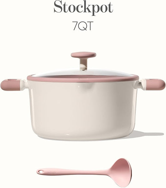 CAROTE 7QT Nonstick Stock Pot with Lid, Ceramic Casserole with Ladle, Non-toxic Kitchen Soup Pot, Big Cooking Pots PFAS and PFOA Free