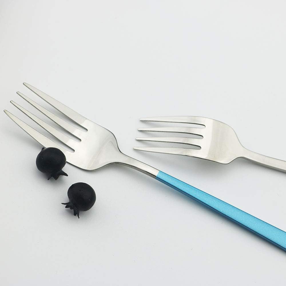 JASHII 20-Piece Silverware Set with Serving Utensils, SUS304 Stainless Steel Flatware Cutlery Set for 4, Eating Utensil Tableware Sets, Mirror Finish(Blue silver)